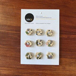Ceramic Buttons - Set of 9 Hexagon 1.5cm